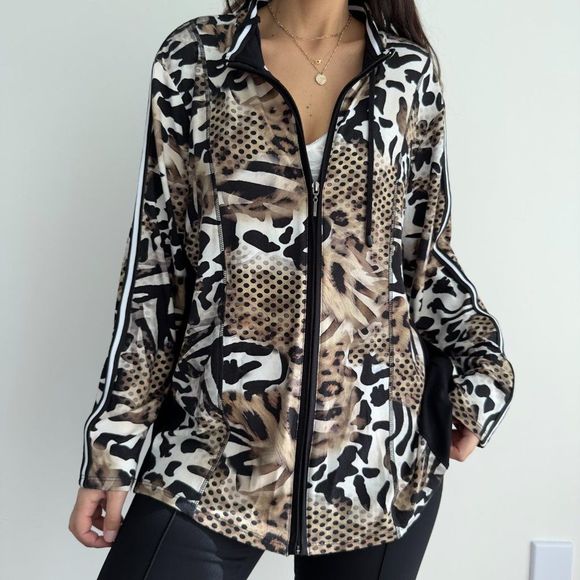barbara lebek Leopard print zip front cardigan top - Picture 7 of 10